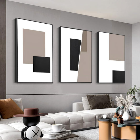 3 Piece Canvas Framed Wall Art, Geometric Home Wall Art Decor Paintings, Large 24 X 32 Inch Black and White Abstract Decorative Wall Art for Living Room Bedroom Office Wall Decorative Paintings